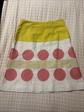 Boden Yellow, White & Pink Dot-Print Pencil Skirt